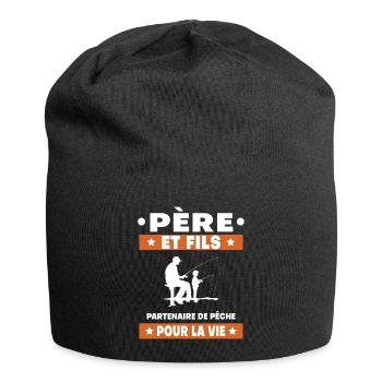père et fils pêche duo homme papa pêcheur - Bonnet en jersey - noir - Devant