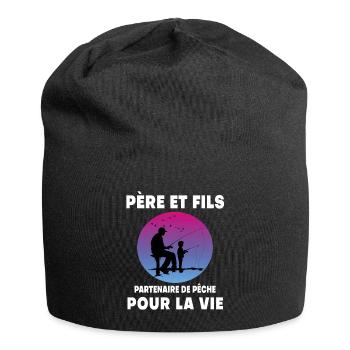 père et fils pêche rétro vintage homme papa - Bonnet en jersey - noir - Devant