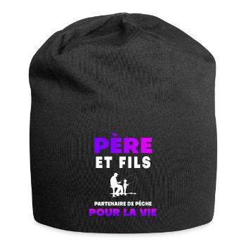 père fils pêche duo homme partenaire papa pêcheur - Bonnet en jersey - noir - Devant