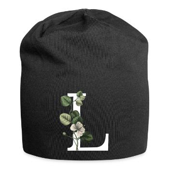 Grüner botanischer Buchstabe L - Jersey-Beanie - Schwarz - Vorne