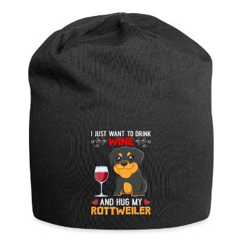 Rottweiler Freund WANT WINE AND MY ROTTWEILER - Jersey-Beanie - Schwarz - Vorne