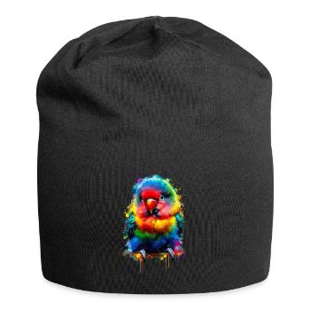 Colorful Splash Art Lovebird Birdwatching - Jersey Beanie - black - Front