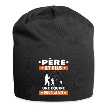 père et fils pêche duo homme équipe papa pêcheur - Bonnet en jersey - noir - Devant