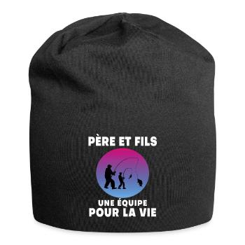 père et fils pêche rétro vintage père papa pêcheur - Bonnet en jersey - noir - Devant