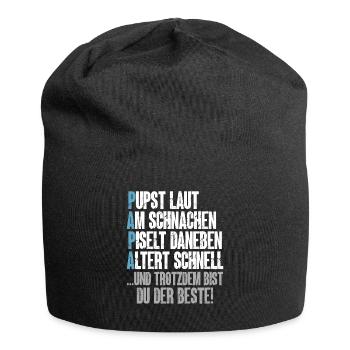 PAPA – Pupst laut, Am schnarchen, Piselt daneben - Jersey-Beanie - Schwarz - Vorne