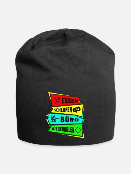 Essen Schlafen Büro wiederholen - Jersey-Beanie - Schwarz