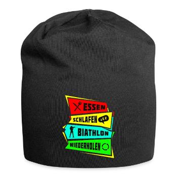 Essen Schlafen Biathlon wiederholen - Jersey-Beanie - Schwarz - Vorne