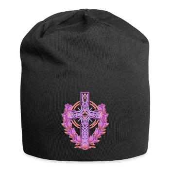 Croix Croix Crucifix Roses Fleurs Jésus Dieu - Bonnet en jersey - noir - Devant