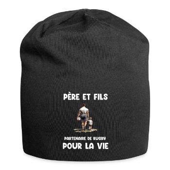 father and son rugby partner life watercolor dad - Jersey Beanie - black - Front