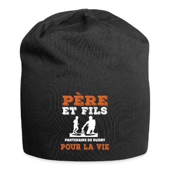 father and son rugby partner life dad rugby player - Jersey Beanie - black - Front