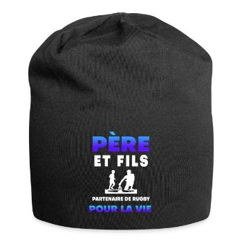 father son rugby partner duo man dad rugby player - Jersey Beanie - black - Front