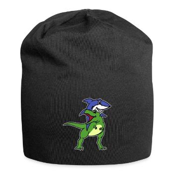 Lustige Hai Reiten T-Rex Dinosaurier Grafik Neuheit - Jersey-Beanie - Schwarz - Vorne