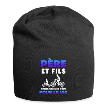 father son bike partner duo man dad cyclist - Jersey Beanie - black - Front