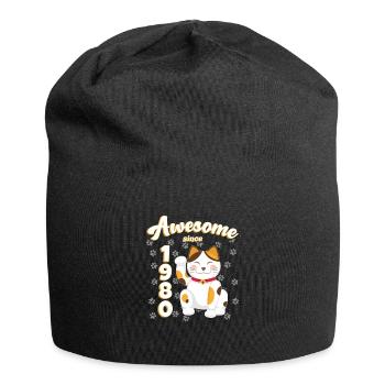 Anniversaire des années 1980 Génial depuis Cat Maneki neko - Bonnet en jersey - noir - Devant