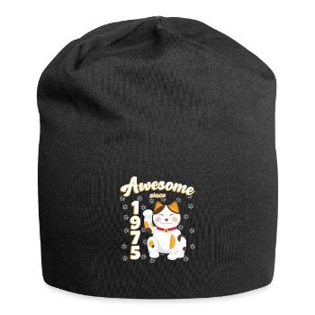 1975 Geburtstag Awesome since Katze Maneki neko - Jersey-Beanie - Schwarz - Vorne