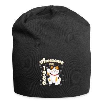 1986 Anniversaire Génial depuis Cat Maneki neko - Bonnet en jersey - noir - Devant