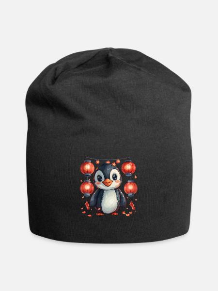 Festival des lanternes de pingouin Japonais Kawaii Mignon - Bonnet en jersey - noir