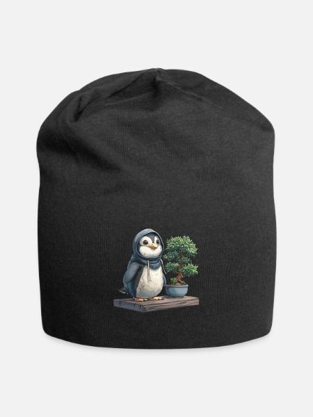 Pinguin Bonsai Japanisch Kawaii Pinguin Niedlich - Jersey-Beanie - Schwarz