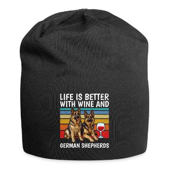 German Shepherd Life is Better with Wine and German - Jersey Beanie - black - Front