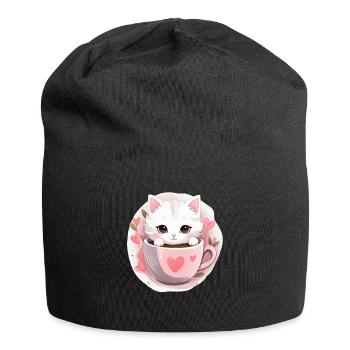 Loving Coffee Cat Kitten in Mug Cat Love - Jersey-Beanie - Schwarz - Vorne