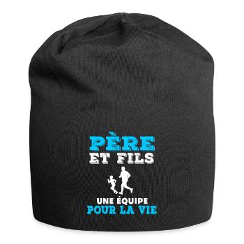 father and son running partner duo man dad - Jersey Beanie - black - Front