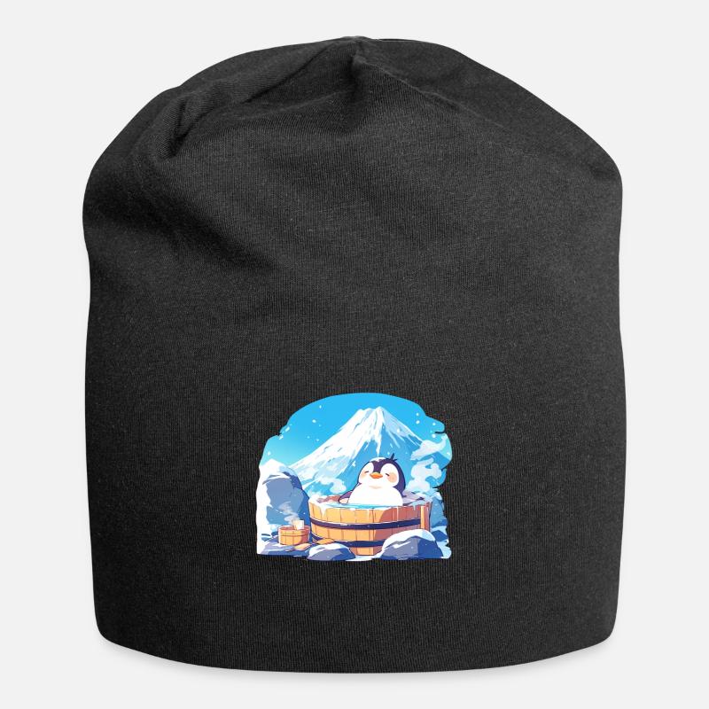 Penguin Onsen Japanese Penguin Cute - Jersey Beanie - black