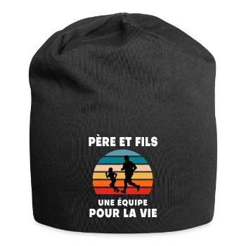 Father and Son Running Vintage Retro Dad Runner - Jersey Beanie - black - Front