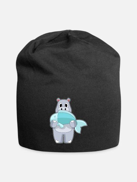 Nilpferd Angler Fisch Angeln - Jersey-Beanie - Schwarz