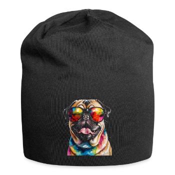 Pug Sunglasses Dog Colorful Funny Design Print - Jersey Beanie - black - Front