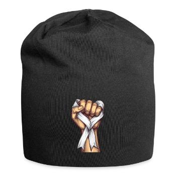 Lungenkrebs-Bewusstseinsmonat Weiße Schleife - Jersey-Beanie - Schwarz - Vorne