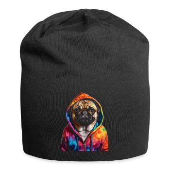Pug Hoodie Dog Colorful Funny Animal Design Print - Jersey Beanie - black - Front