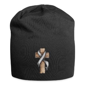 Lungenkrebs-Bewusstseinsmonat Weiße Schleife - Jersey-Beanie - Schwarz - Vorne