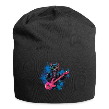 Katze spielt Akustikgitarre Instrumente Rocker - Jersey-Beanie - Schwarz - Vorne