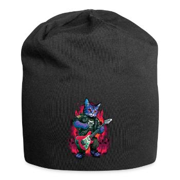 Rocker Cat spielt Gitarreninstrumente - Jersey-Beanie - Schwarz - Vorne