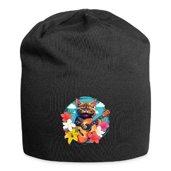 Musiker Katze Spielt Gitarre Floral Rock Aloha - Jersey-Beanie - Schwarz - Vorne