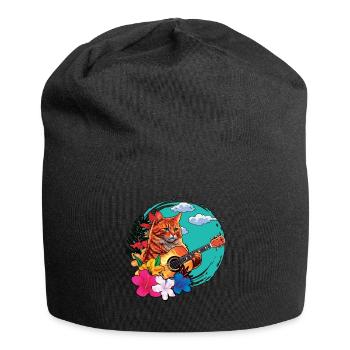 Musikerin Katze Spielt Gitarre Instrumente Rock Aloha - Jersey-Beanie - Schwarz - Vorne