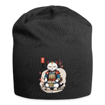 Samurai Cat in Asian Ukiyo-E Style - Jersey Beanie - black - Front