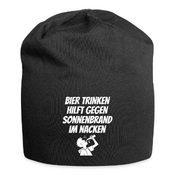 Bier Trinken Hilft Gegen Sonnenbrand im Nacken - Jersey-Beanie - Schwarz - Vorne