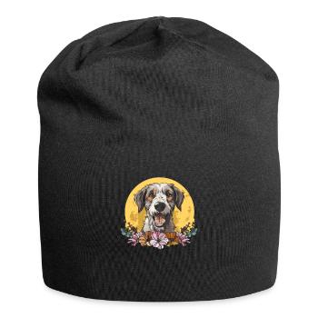 Irischer Wolfshund Wilde Blumen Floral Moon - Jersey-Beanie - Schwarz - Vorne