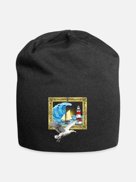 Möwe maritim Möwen Seevögel Leuchtturm - Jersey-Beanie - Schwarz