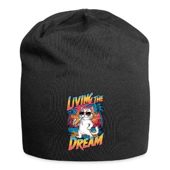 Cat with a beer at the beach - humor - Jersey Beanie - black - Front