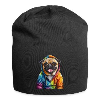 Pug Hoodie Dog Colorful Funny Animal Design Print - Jersey Beanie - black - Front
