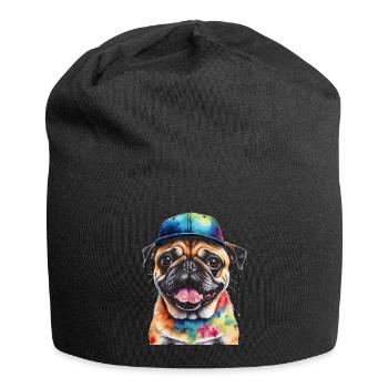 Pug Snapback Cap Dog Colorful Funny Design Print - Jersey Beanie - black - Front