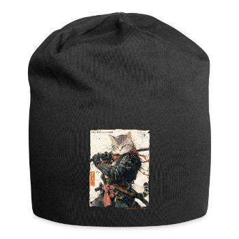 Samurai Cat Kawaii Japanese Ninja Cat - Jersey Beanie - black - Front