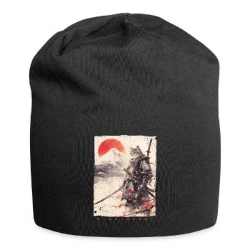 Samurai Cat Kawaii Japanese Ninja Cat - Jersey Beanie - black - Front