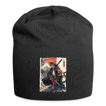 Samurai Cat Kawaii Japanische Ninja Katze - Jersey-Beanie - Schwarz - Vorne