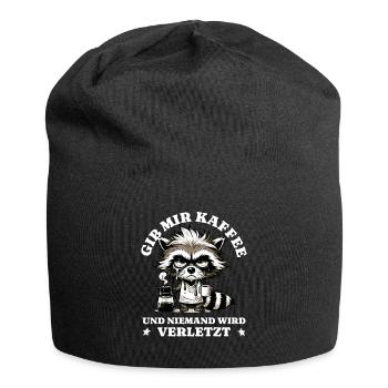 Morning grouch Give me coffee funny raccoon - Jersey Beanie - black - Front