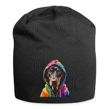 Dobermann Hoodie Hund Bunt Lustig Tier Print - Jersey-Beanie - Schwarz - Vorne