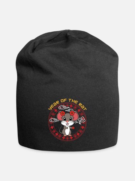 Jahr der Ratte Niedlich Chinesisch Kawaii Chinesisches Neujahr - Jersey-Beanie - Schwarz