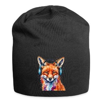 Fuchs Kopfhörer Musik Bunt Tier Design Print - Jersey-Beanie - Schwarz - Vorne